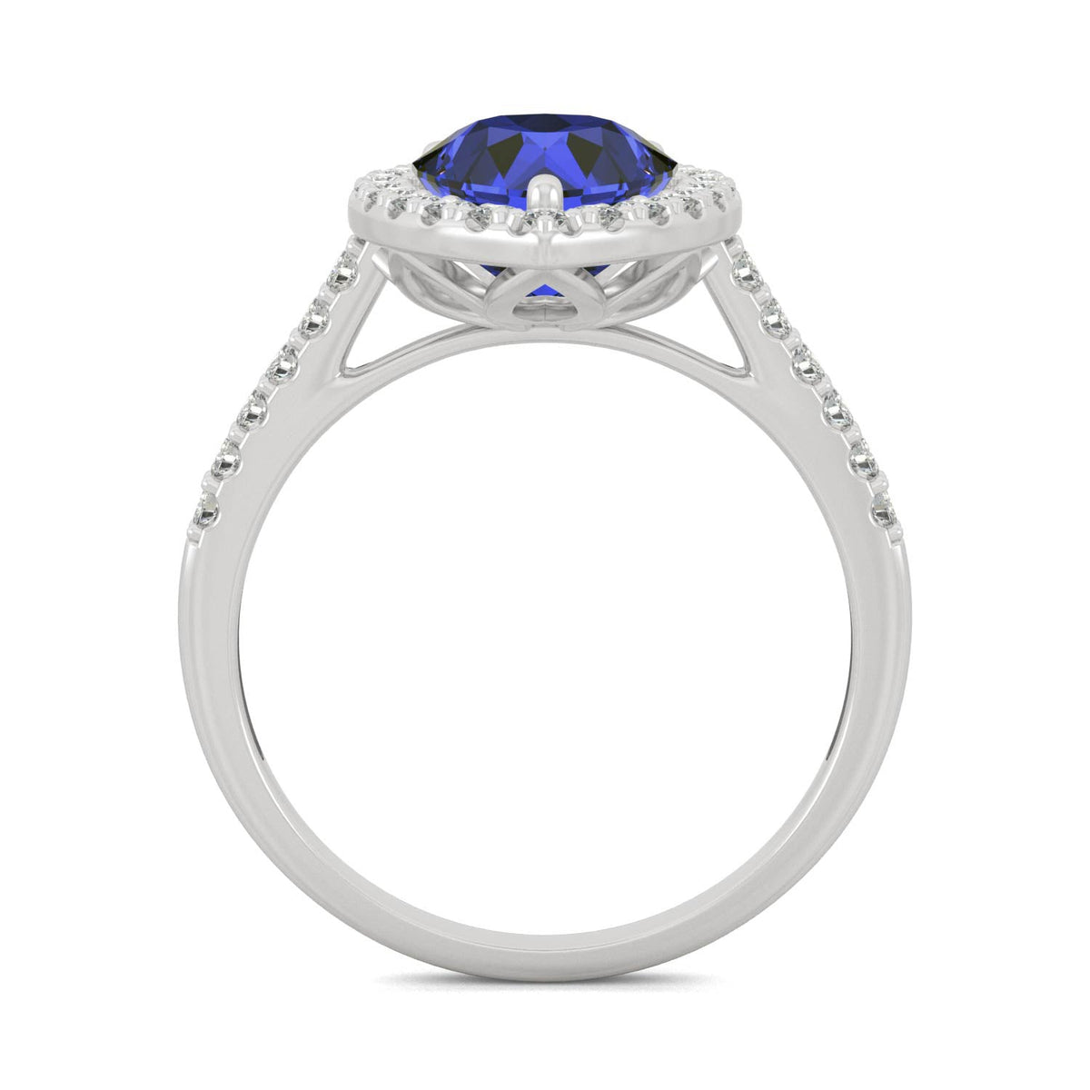 2.98 CTW DEW Pear Sapphire Halo Ring in 14K White Gold