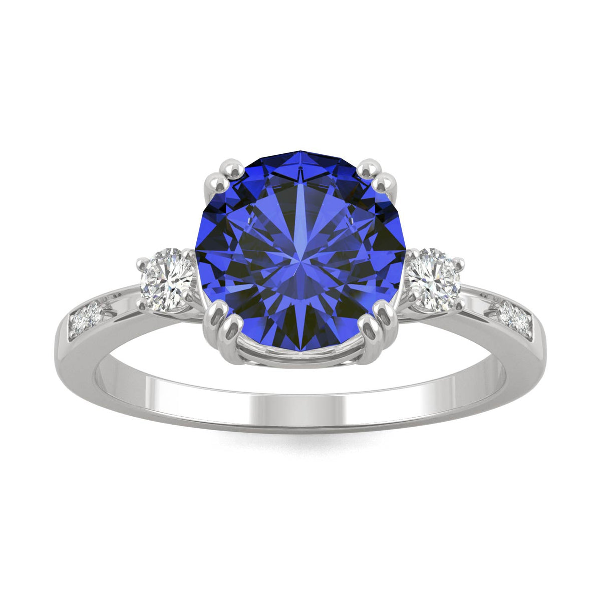 2.84 CTW DEW Round Created Sapphire Ring in 14K White Gold