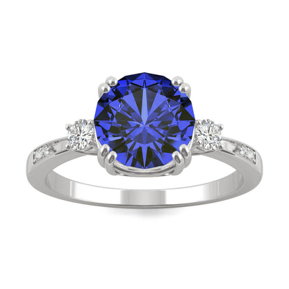 2.84 CTW DEW Round Created Sapphire Ring in 14K White Gold