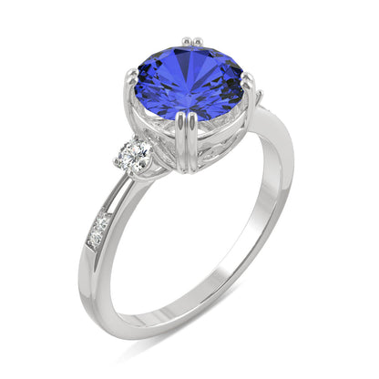 2.84 CTW DEW Round Created Sapphire Ring in 14K White Gold
