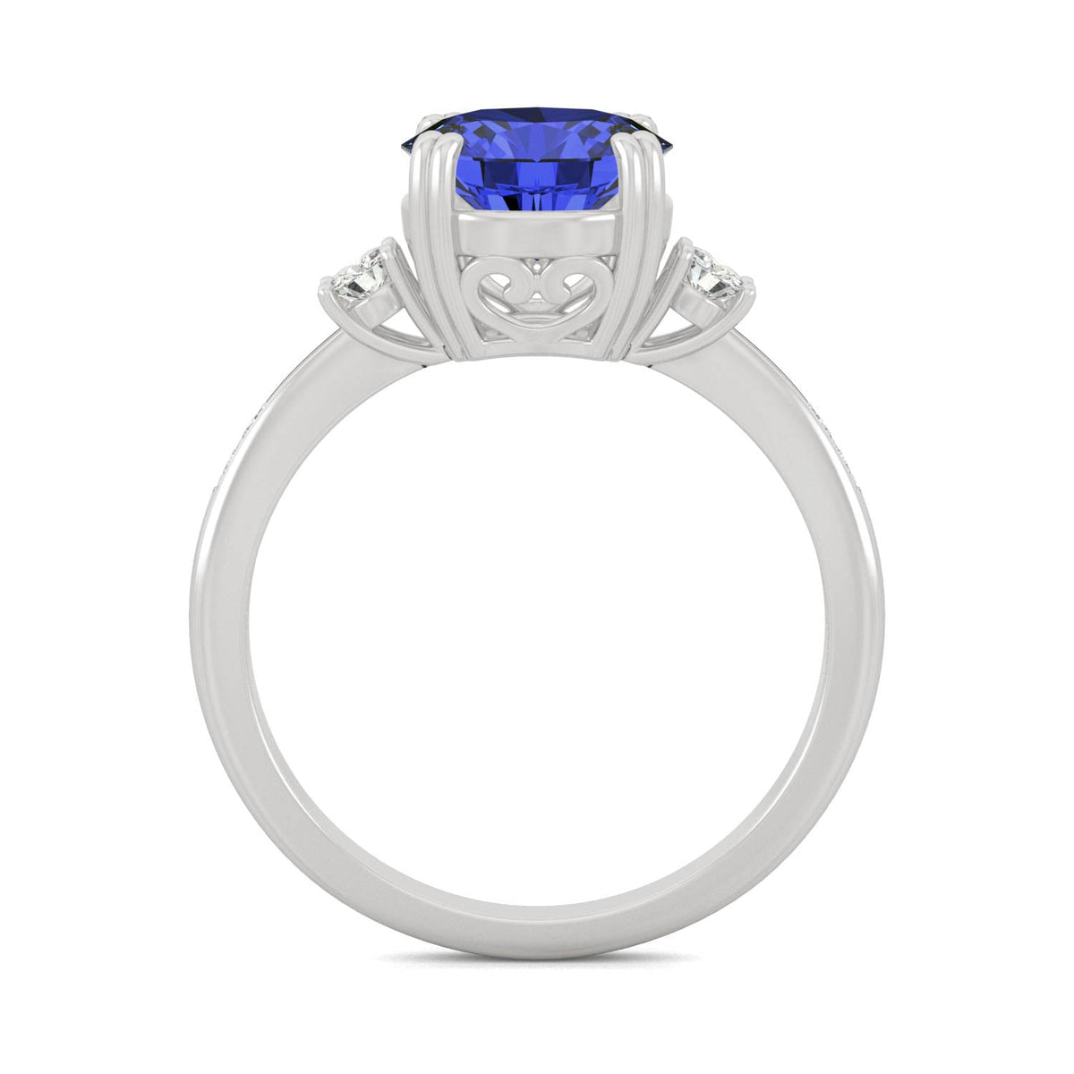 2.84 CTW DEW Round Created Sapphire Ring in 14K White Gold