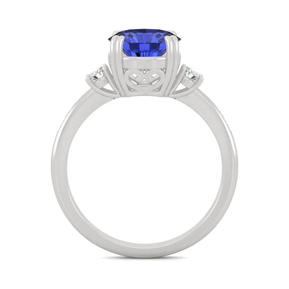 2.84 CTW DEW Round Created Sapphire Ring in 14K White Gold