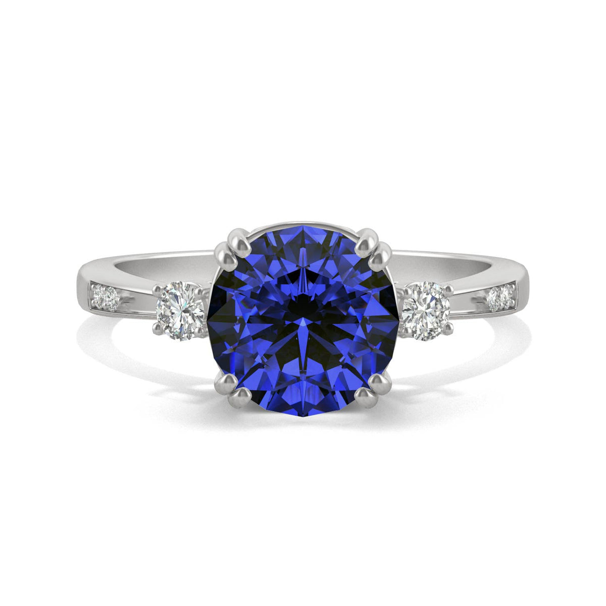 2.84 CTW DEW Round Created Sapphire Ring in 14K White Gold