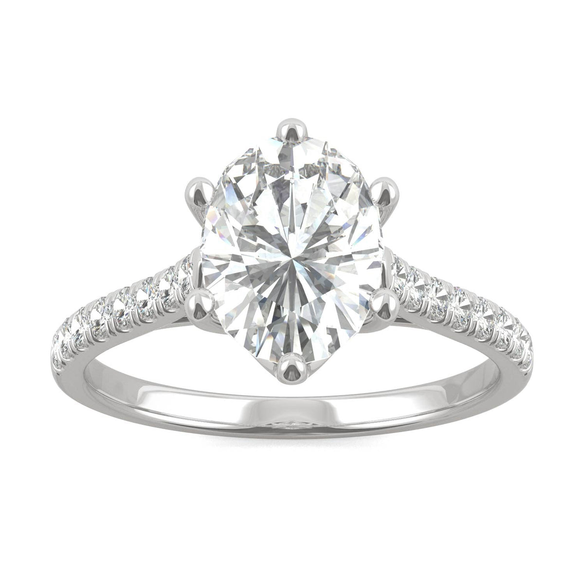 2.34 CTW DEW Oval Moissanite Engagement Ring in 14K White Gold