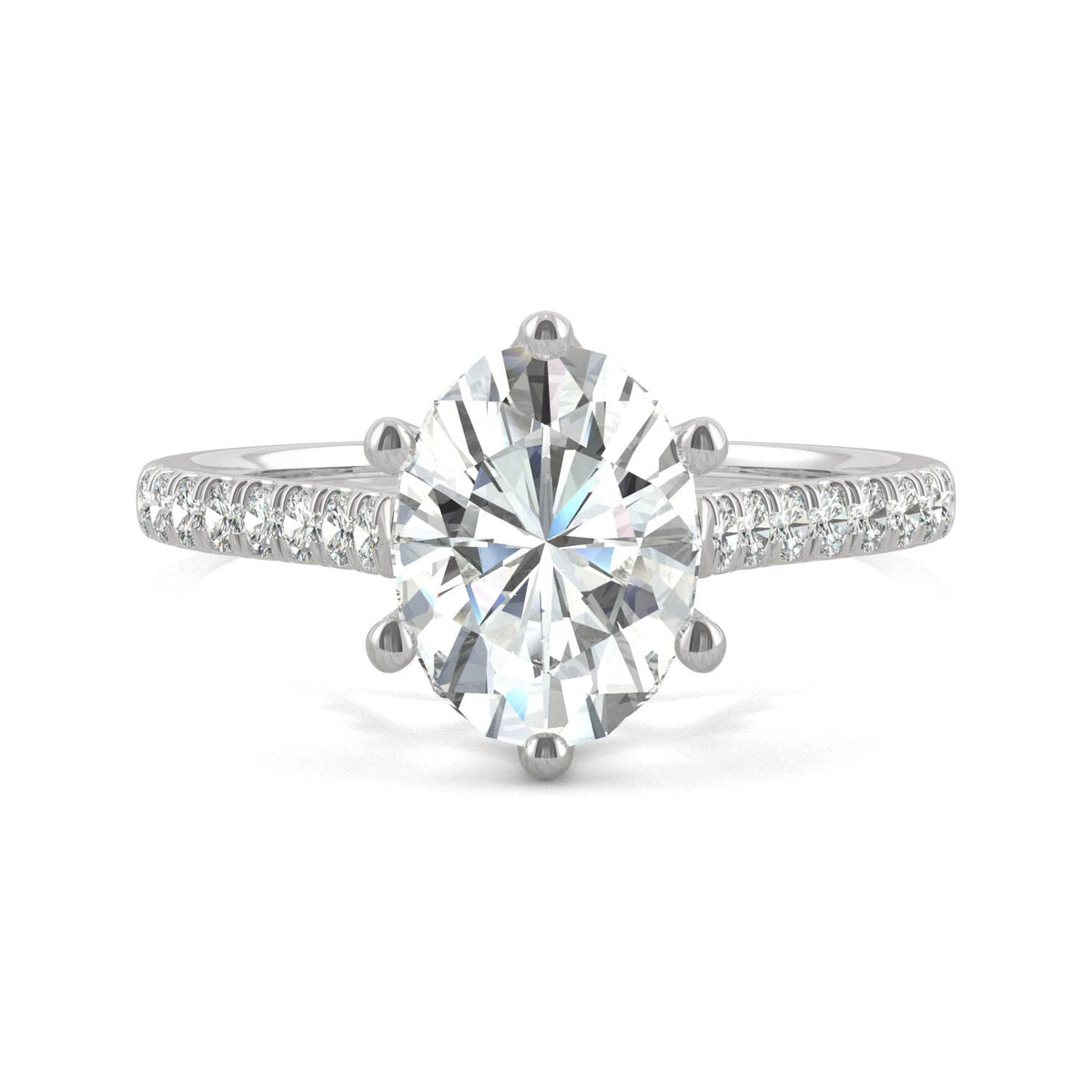 2.34 CTW DEW Oval Moissanite Engagement Ring in 14K White Gold