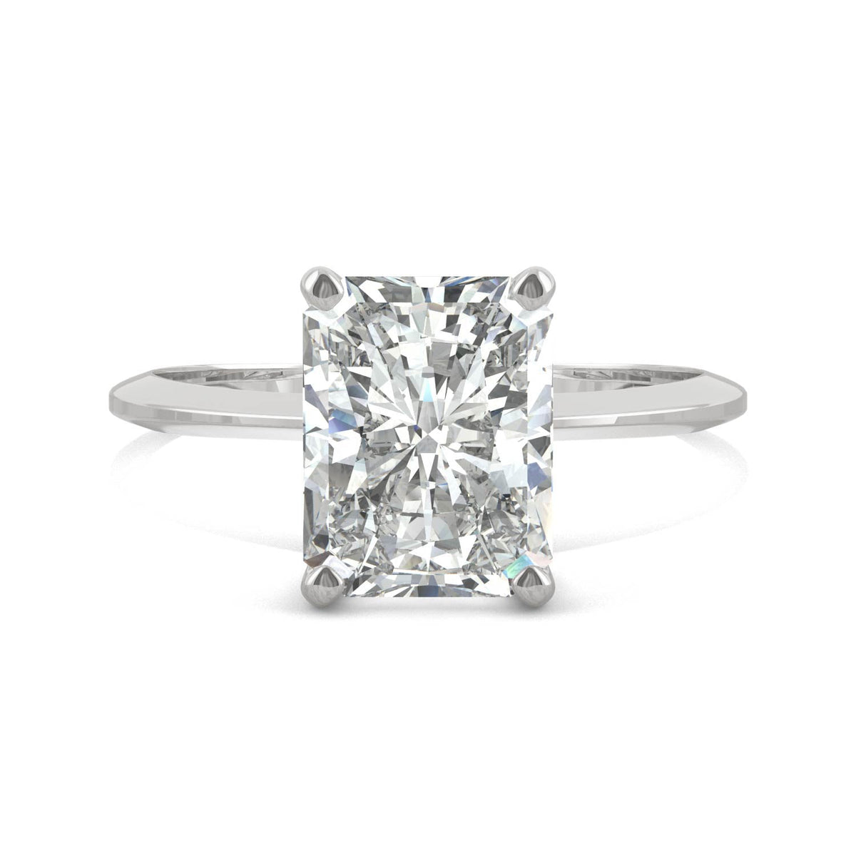2.70 CTW DEW Radiant Moissanite Solitaire Engagement Ring in 14K White Gold