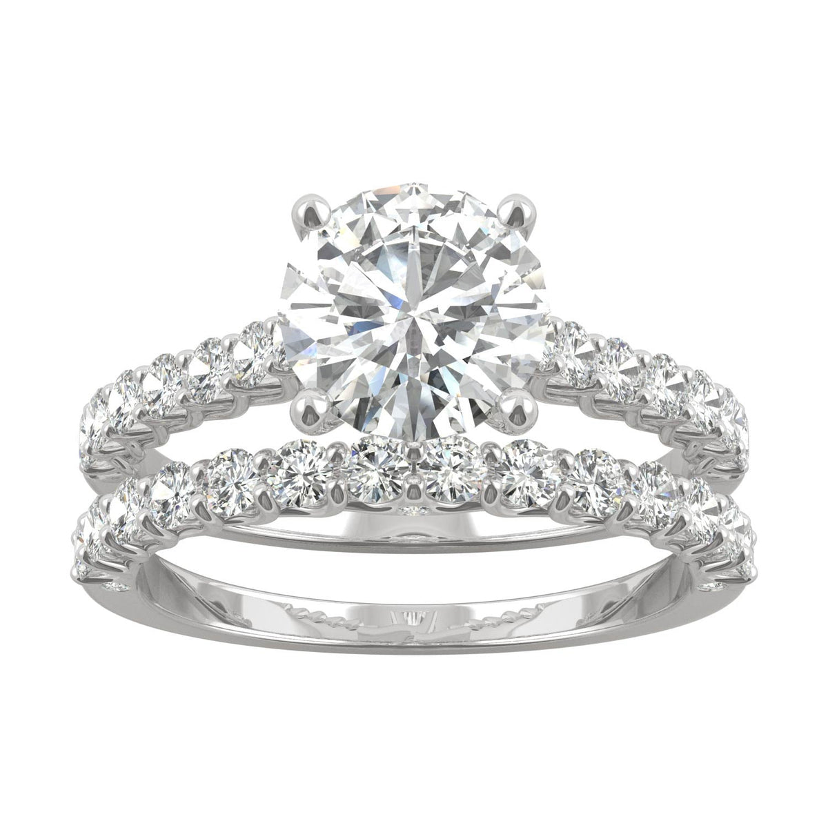 2.37 CTW DEW Round Moissanite Cathedral Bridal Set in 14K White Gold