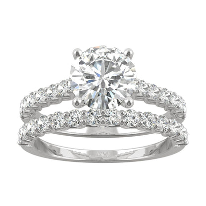 2.37 CTW DEW Round Moissanite Cathedral Bridal Set in 14K White Gold