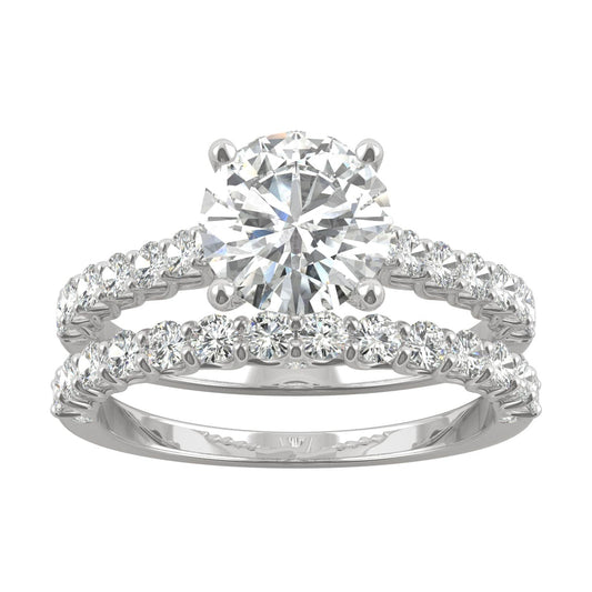 2.37 CTW DEW Round Moissanite Cathedral Bridal Set in 14K White Gold