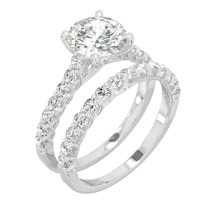 2.37 CTW DEW Round Moissanite Cathedral Bridal Set in 14K White Gold