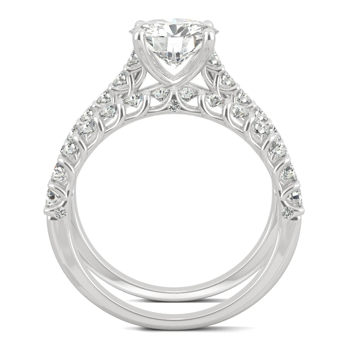 2.37 CTW DEW Round Moissanite Cathedral Bridal Set in 14K White Gold