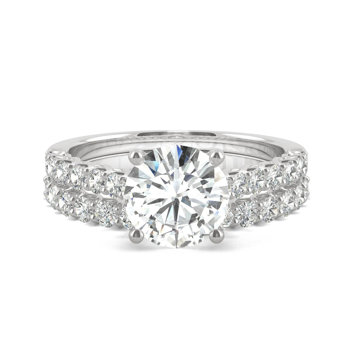 2.37 CTW DEW Round Moissanite Cathedral Bridal Set in 14K White Gold