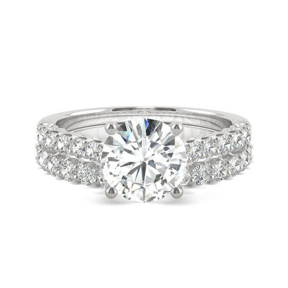 2.37 CTW DEW Round Moissanite Cathedral Bridal Set in 14K White Gold