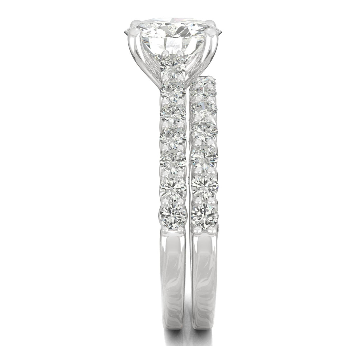 2.37 CTW DEW Round Moissanite Cathedral Bridal Set in 14K White Gold