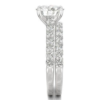 2.37 CTW DEW Round Moissanite Cathedral Bridal Set in 14K White Gold