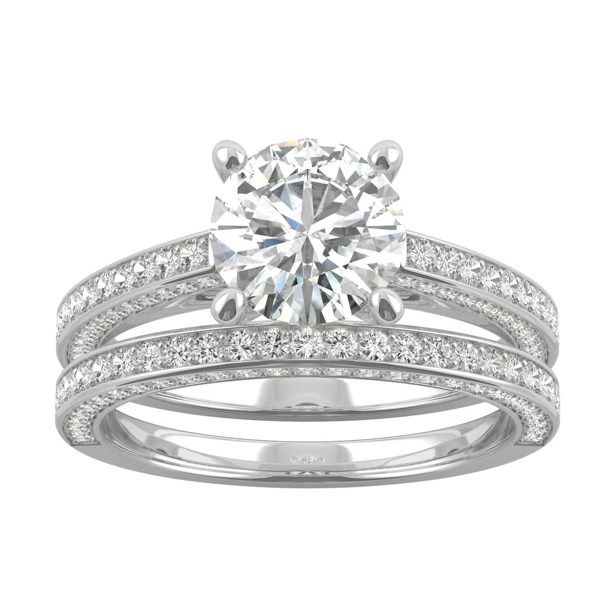 2.71 CTW DEW Round Moissanite Side-Stone Bridal Set in 14K White Gold