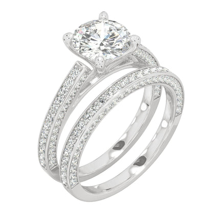 2.71 CTW DEW Round Moissanite Side-Stone Bridal Set in 14K White Gold