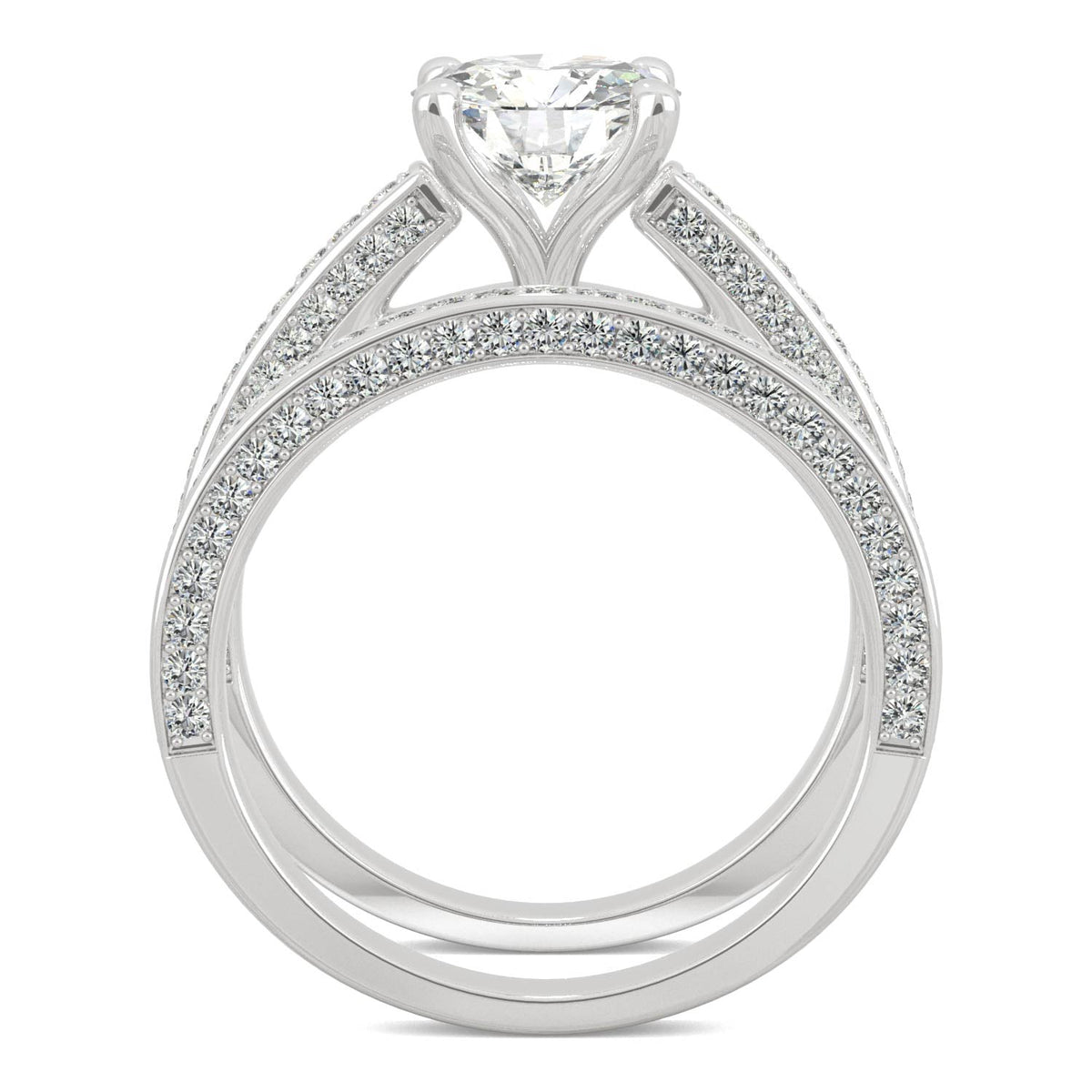 2.71 CTW DEW Round Moissanite Side-Stone Bridal Set in 14K White Gold