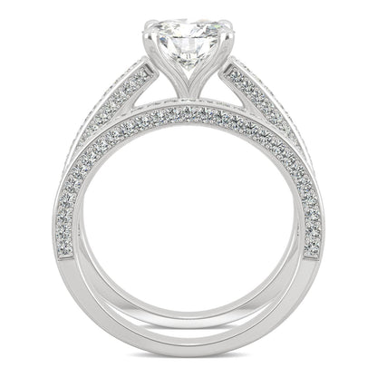 2.71 CTW DEW Round Moissanite Side-Stone Bridal Set in 14K White Gold