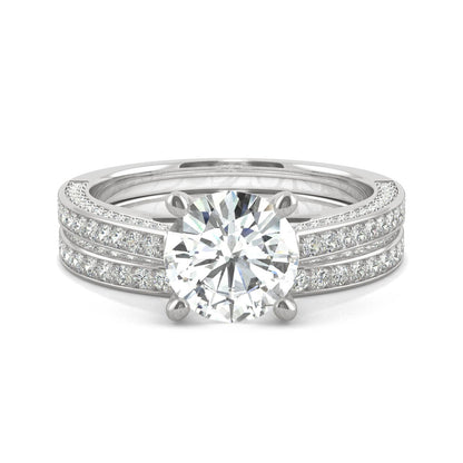 2.71 CTW DEW Round Moissanite Side-Stone Bridal Set in 14K White Gold