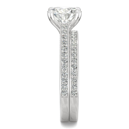 2.71 CTW DEW Round Moissanite Side-Stone Bridal Set in 14K White Gold