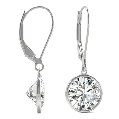 3.80 CTW DEW Round Moissanite Bezel Drop Earrings in 14K White Gold