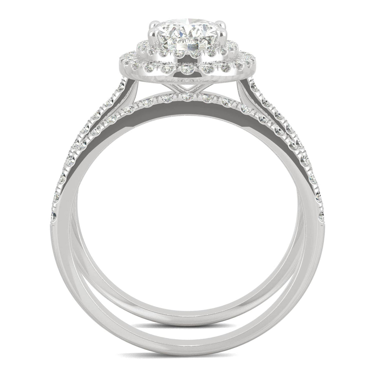 2.22 CTW DEW Oval Moissanite Halo Bridal Set in 14K White Gold