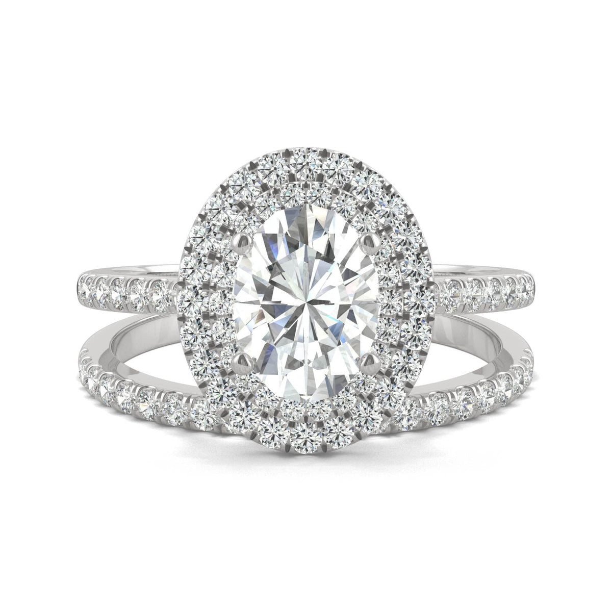 2.22 CTW DEW Oval Moissanite Halo Bridal Set in 14K White Gold