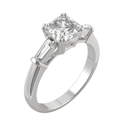 1.67 CTW DEW Asscher Moissanite Three-Stone Engagement Ring in 14K White Gold