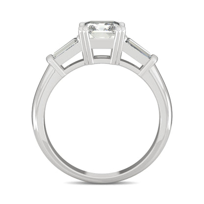1.67 CTW DEW Asscher Moissanite Three-Stone Engagement Ring in 14K White Gold