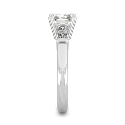 1.67 CTW DEW Asscher Moissanite Three-Stone Engagement Ring in 14K White Gold