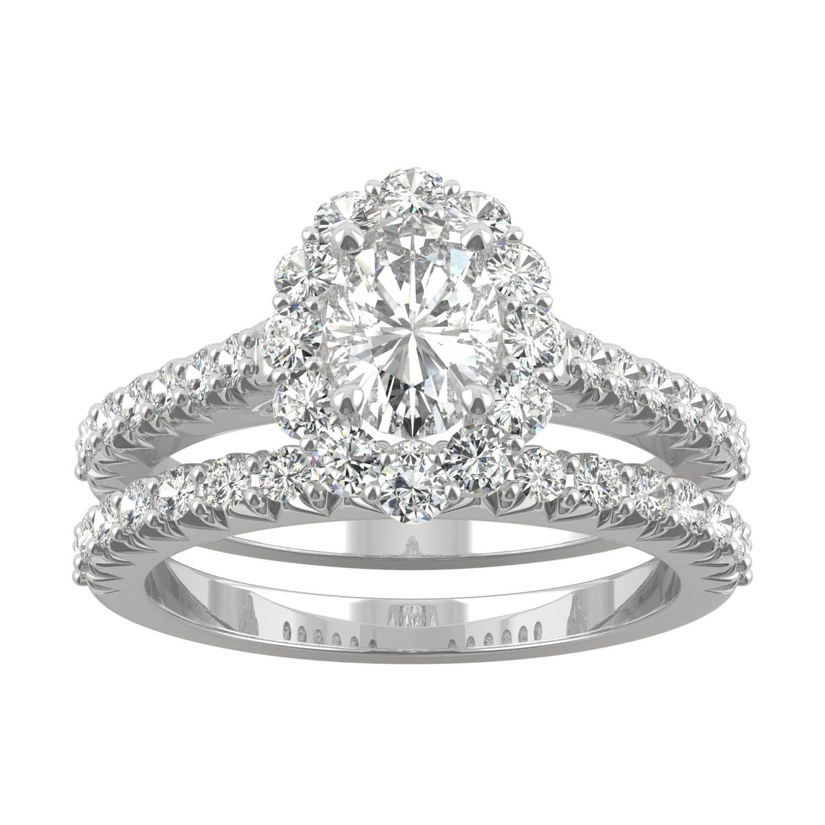1.88 CTW DEW Oval Moissanite Halo Bridal Set in 14K White Gold