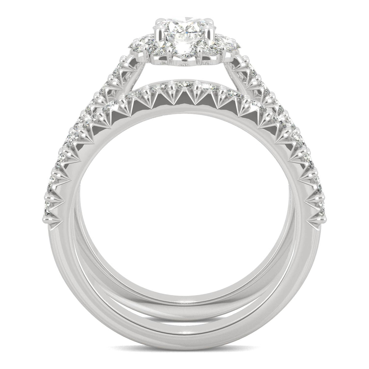 1.88 CTW DEW Oval Moissanite Halo Bridal Set in 14K White Gold