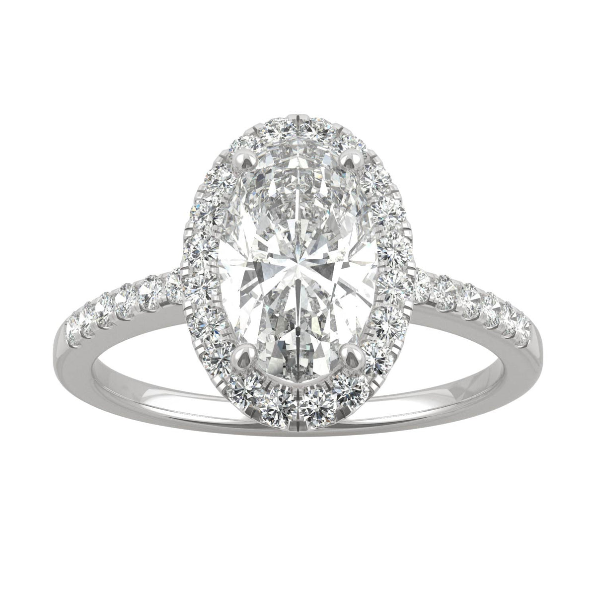 2.62 CTW DEW Elongated Oval Moissanite Halo Ring in 14K White Gold