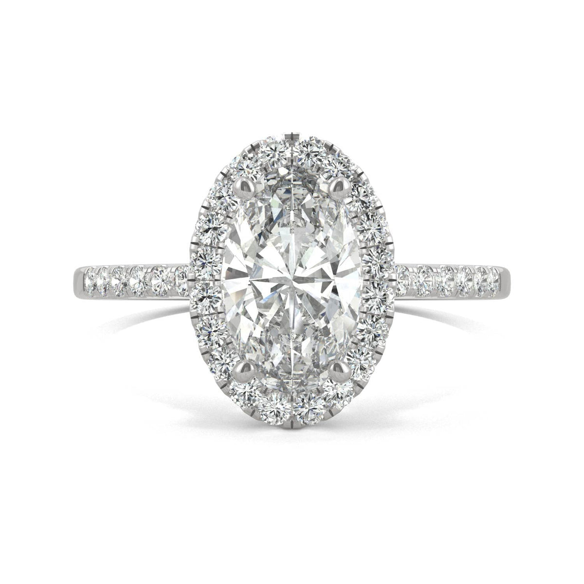 2.62 CTW DEW Elongated Oval Moissanite Halo Ring in 14K White Gold