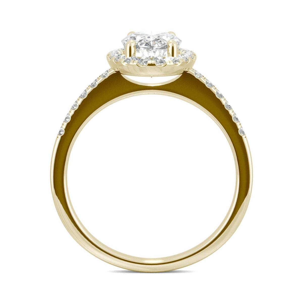 2.62 CTW DEW Elongated Oval Moissanite Halo Ring in 14K Yellow Gold