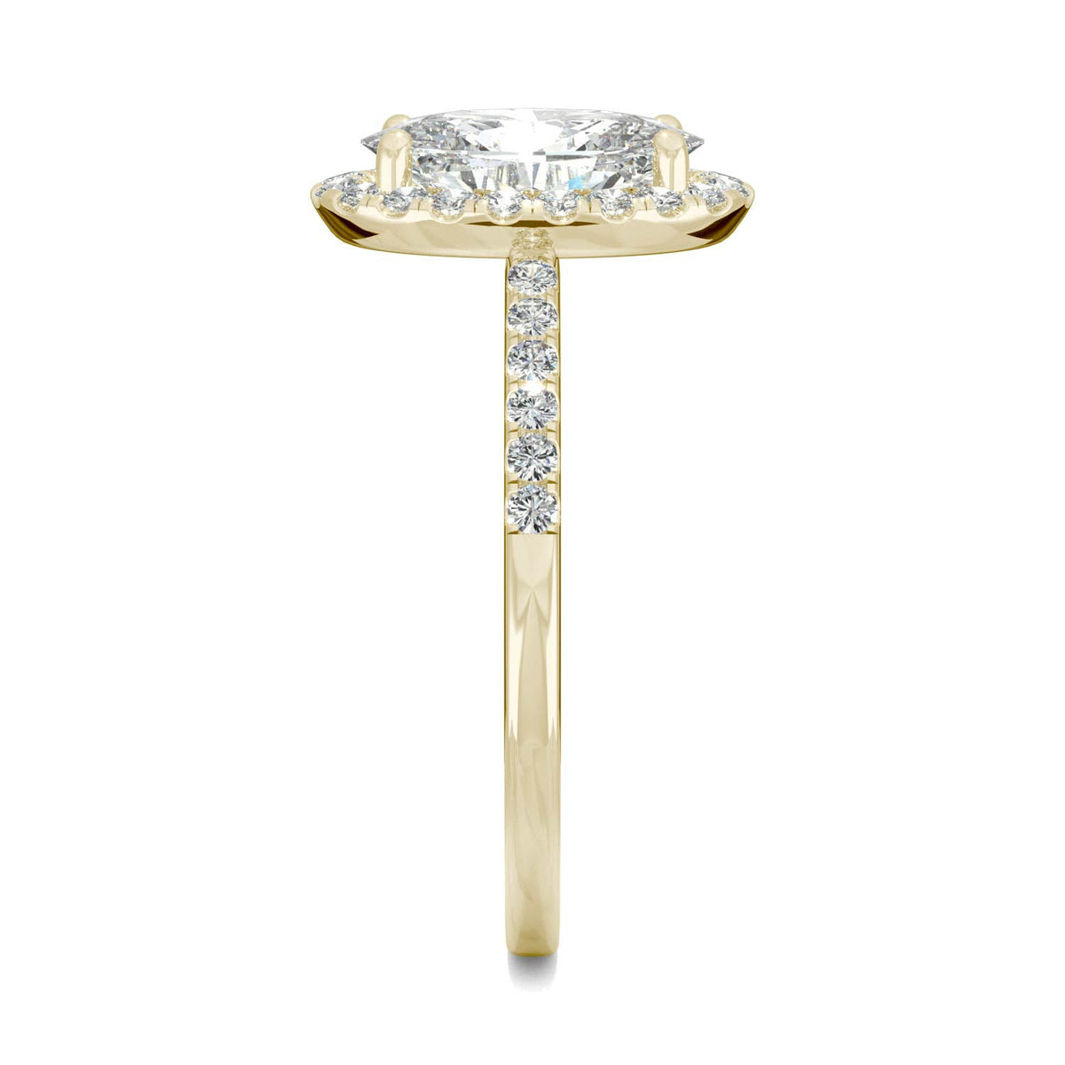 2.62 CTW DEW Elongated Oval Moissanite Halo Ring in 14K Yellow Gold