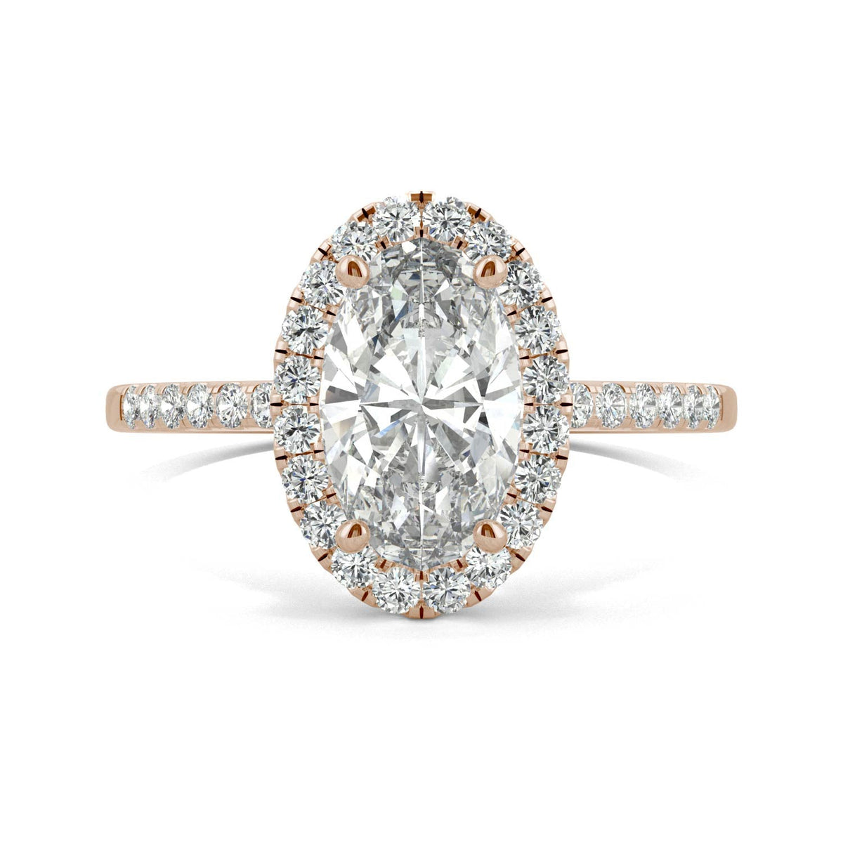 2.62 CTW DEW Elongated Oval Moissanite Halo Ring in 14K Rose Gold