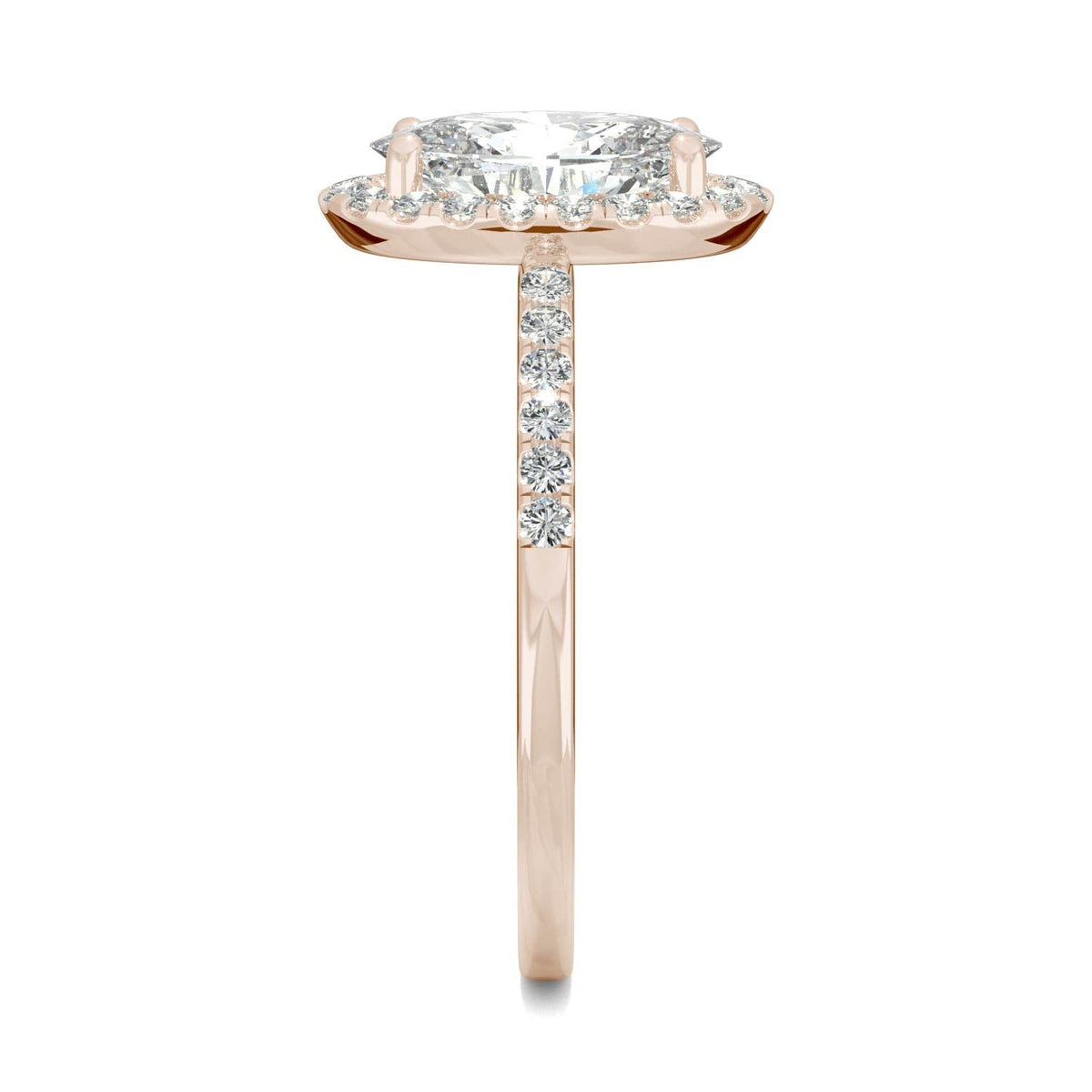2.62 CTW DEW Elongated Oval Moissanite Halo Ring in 14K Rose Gold