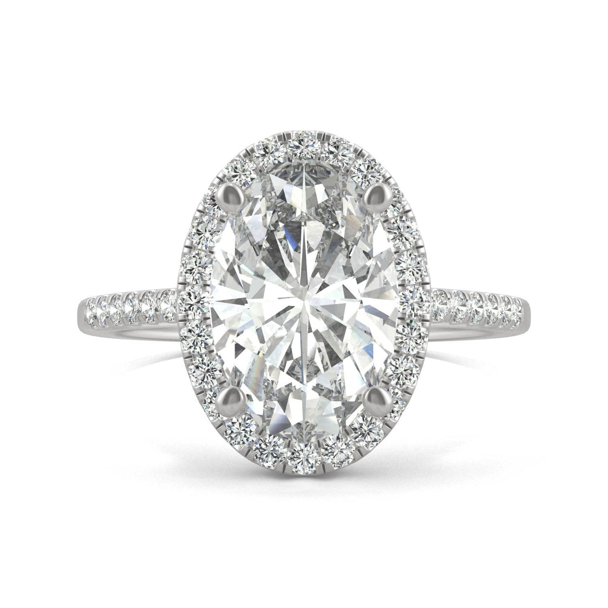4.75 CTW DEW Elongated Oval Moissanite Halo Ring in 14K White Gold