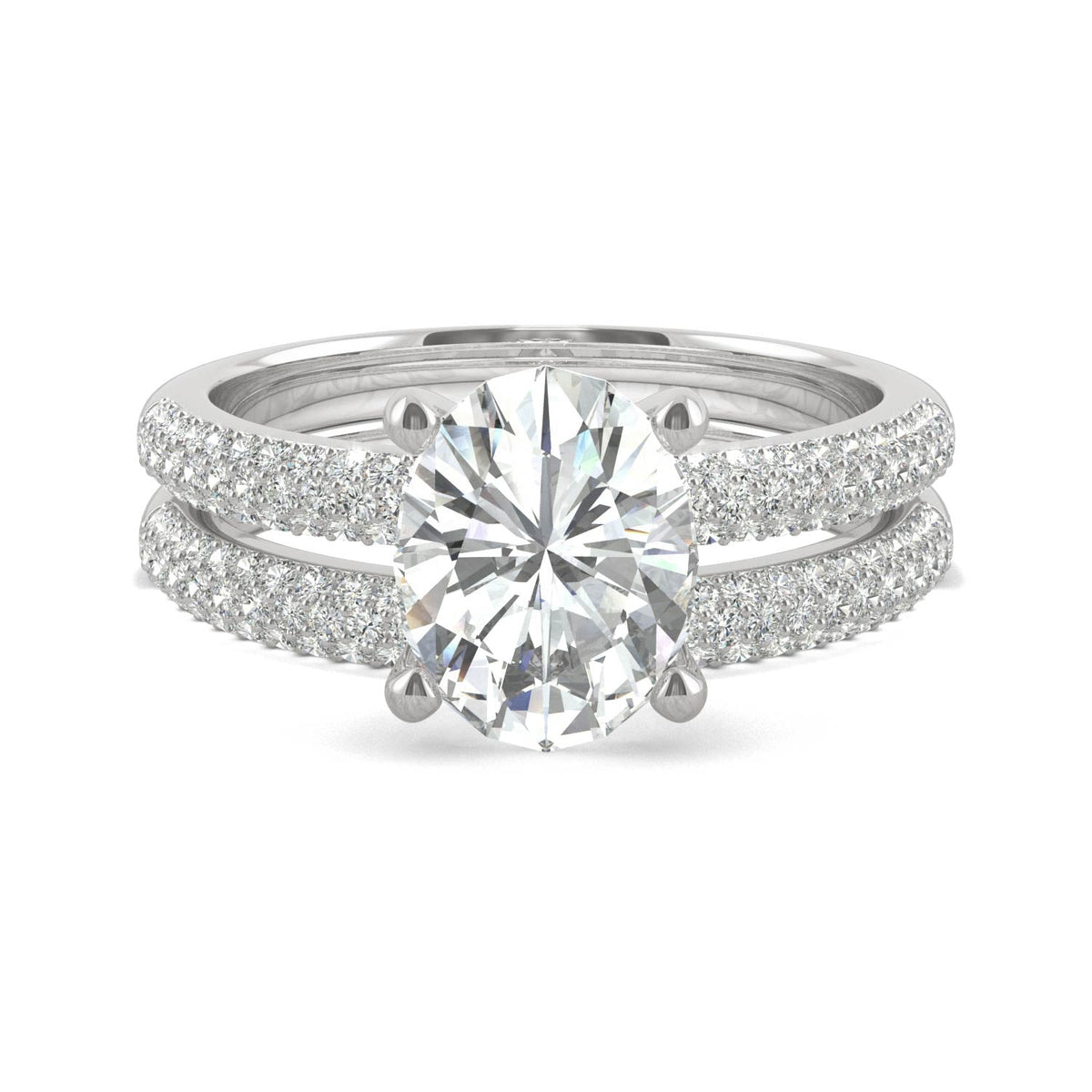 2.54 CTW DEW Oval Moissanite Side-Stone Bridal Set in 14K White Gold