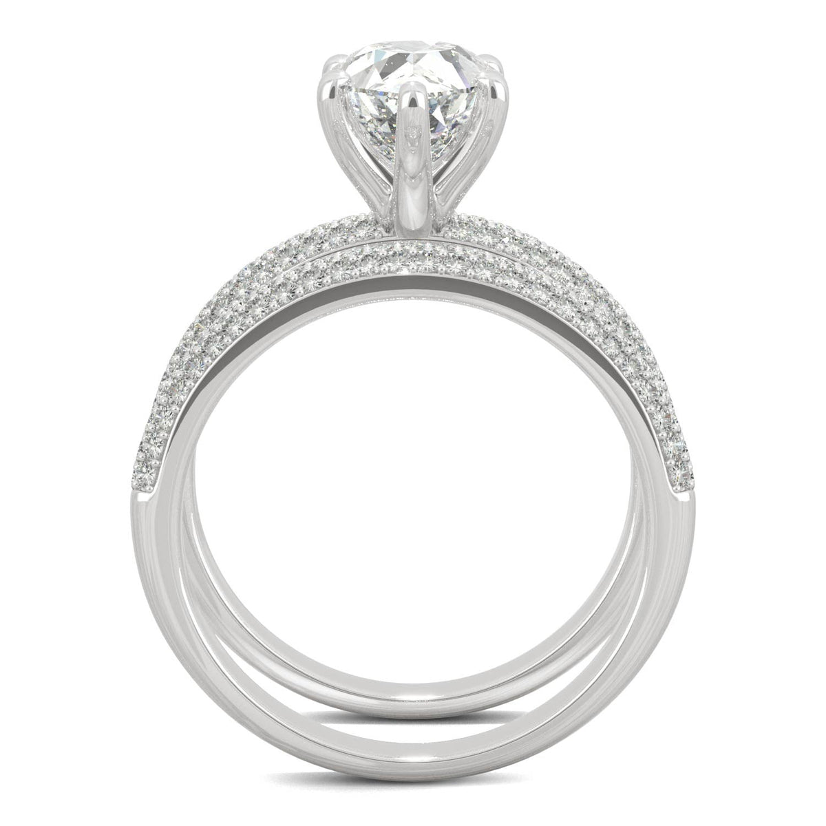 2.54 CTW DEW Pear Side-Stone Pavé Moissanite Bridal Set in 14K White Gold