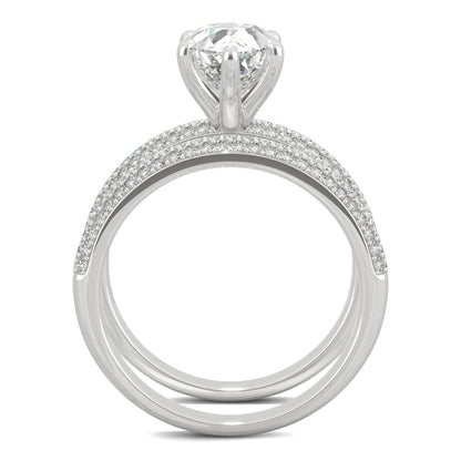 2.54 CTW DEW Pear Side-Stone Pavé Moissanite Bridal Set in 14K White Gold
