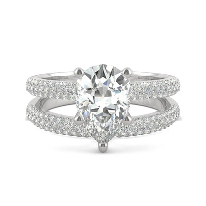 2.54 CTW DEW Pear Side-Stone Pavé Moissanite Bridal Set in 14K White Gold