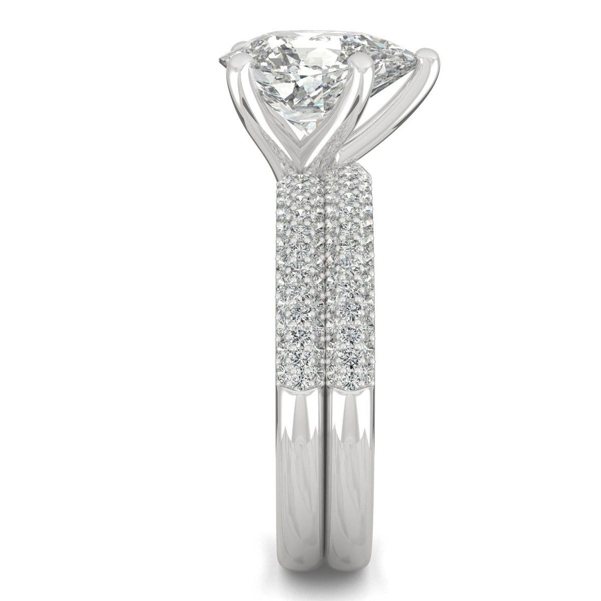 2.54 CTW DEW Pear Side-Stone Pavé Moissanite Bridal Set in 14K White Gold