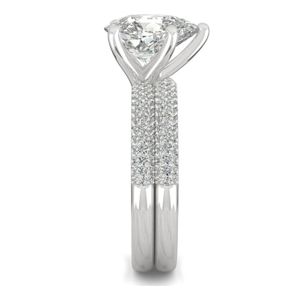 2.54 CTW DEW Pear Side-Stone Pavé Moissanite Bridal Set in 14K White Gold