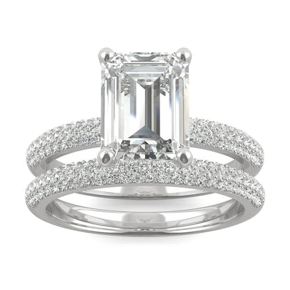 2.96 CTW DEW Emerald Moissanite Pavé Bridal Set in 14K White Gold