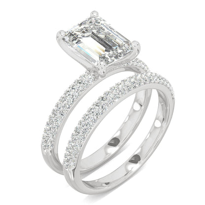 2.96 CTW DEW Emerald Moissanite Pavé Bridal Set in 14K White Gold