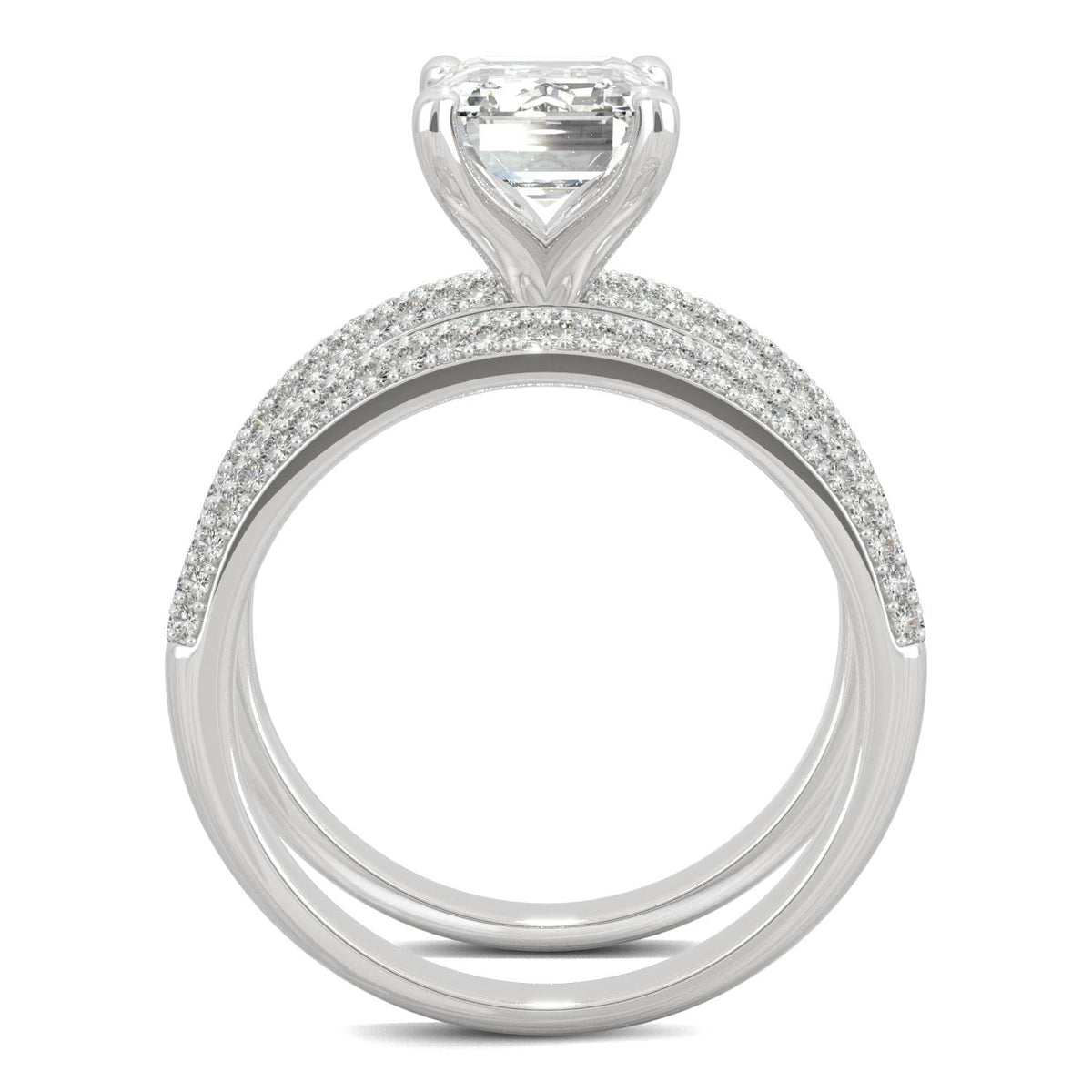 2.96 CTW DEW Emerald Moissanite Pavé Bridal Set in 14K White Gold