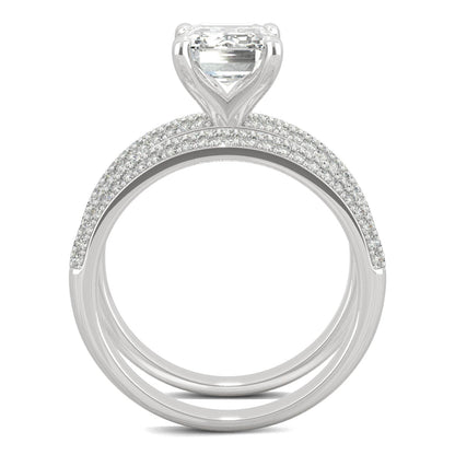 2.96 CTW DEW Emerald Moissanite Pavé Bridal Set in 14K White Gold